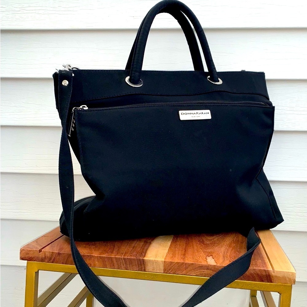 Women’s Dark Academia Donna Karan Black Tote Bag with Sleek Design